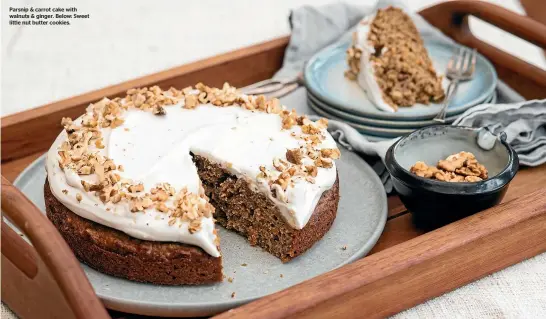  ??  ?? Parsnip & carrot cake with walnuts & ginger. Below: Sweet little nut butter cookies.
Goldfinche­s were brought to New Zealand in the late 1800s. Do you have any in your garden? MICHAEL MAGGS/WIKIMEDIA COMMONS