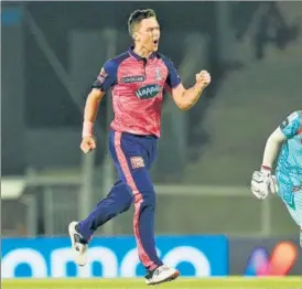  ?? BCCI ?? Rajasthan Royals pacer Trent Boult took 2/18 in four overs against LSG on Sunday.