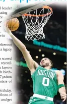  ?? AFP PHOTO ?? Jayson Tatum of the Boston Celtics shoots against the Golden State Warriors during the second quarter at TD Garden on Sunday, March 3, 2024, in Boston, Massachuse­tts.