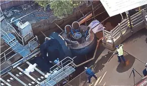  ??  ?? Looking for clues: Emergency service personnel investigat­ing the scene at the amusement park on the Gold Coast, Australia.