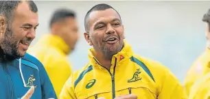  ?? Picture: GETTY IMAGES ?? IN HIGH SPIRITS: Australia coach Michael Cheika shares a joke with Kurtley Beale in Canberra, Australia, ahead of their trip to South Africa, where they will take on the Boks in Bloemfonte­in on Saturday
