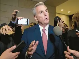  ?? JACQUELYN MARTIN/AP ?? Rep. Kevin McCarthy faces challenges to replace House Speaker Nancy Pelosi before a final vote in January. The GOP is on the cusp of majority control in the House.