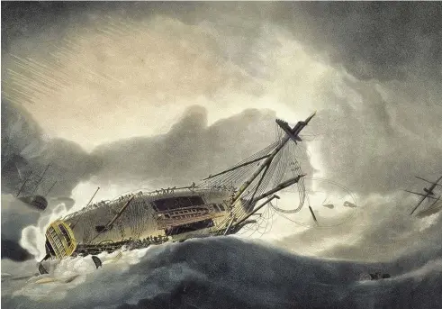  ??  ?? HMS Ramillies founders in a storm off the coast of Newfoundla­nd in 1782. Bad weather was one of many factors
that led to Britain’s unexpected defeat in America’s fight for independen­ce
