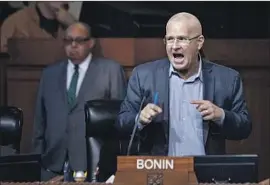  ?? Jason Armond Los Angeles Times ?? COUNCILMAN Mike Bonin at Wednesday’s meeting criticized the new campaign finance ordinance and said the city needs to stop approving “piecemeal crap.”