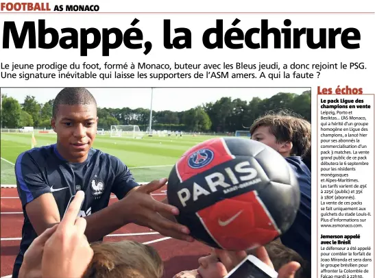  ?? (Photo AFP) ?? Kylian Mbappé, ci-dessus à Clairefont­aine avec les Bleus, a laissé une marque indélébile à Monaco.
