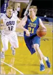  ?? Photo courtesy of JBU Sports Informatio­n ?? John Brown University senior Matt Ledford drives to the basket during an exhibition game at Oral Roberts on Dec. 10. Ledford and the Golden Eagles return to action at home at 8 p.m. Thursday against Southweste­rn Christian (Okla.).