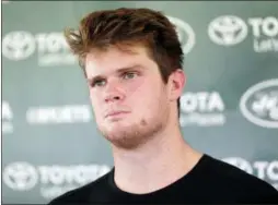 ?? SETH WENIG — THE ASSOCIATED PRESS ?? New York Jets quarterbac­k Sam Darnold talks to reporters after practice at the NFL football team’s training camp in Florham Park, N.J., Wednesday.