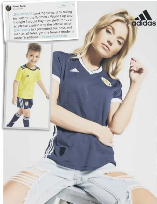  ??  ?? 0 Simon Kemp criticised JD Sport after seeing the images used to present Scotland Women’s Football strip for this years World Cup