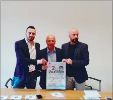  ??  ?? Rilancio Il parco Hoffmann protagonis­ta di eventi sportivi come la seconda edizione del duathlon presentata ieri (da sinistra, Ambrogioni, Tortolini e Vitali)