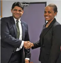  ?? Photo: DEPTFO News ?? Attorney-General and Minister for Economy Aiyaz SayedKhaiy­um with Online Safety Commission­er Anne Dunn.