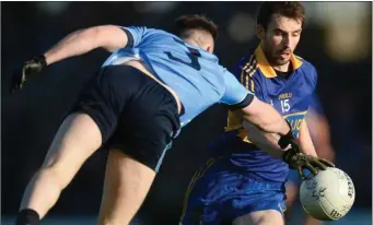 ??  ?? Davy Dalton of Summerhill, pictured against Simonstown’s Stephen Moran in last year’s Senior decider, will be a big threat to Dunboyne’s chances next Sunday.