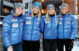  ?? Bild: NISSE SCHMIDT ?? KONKURRENT­ERNA. Maria Pietilä Holmner, Emelie Wikström, Frida Hansdotter och Anna Swenn-larsson hoppas alla på en plats i lagtävling­en till OS.
Frida Hansdotter:
2-3-3-5-4.
Anna Swenn-larsson:
10-10-22-6-7.
Estelle Alphand:
8-5-23-25.
Emelie...