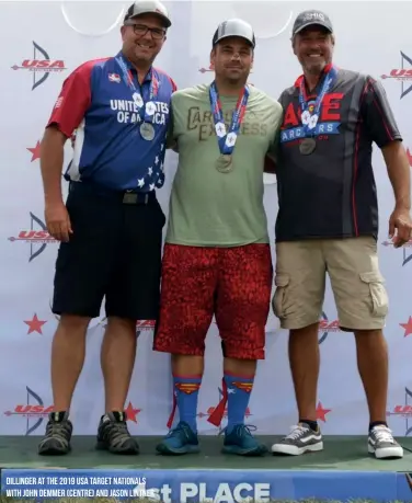  ??  ?? Dillinger at the 2019 USA Target nationals with john demmer (centre) and jason lintner