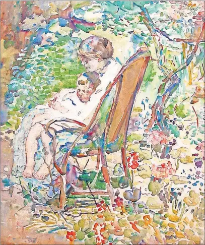  ??  ?? ABOVE: “Mother and Child in a Garden, France,” by Alice Schille
LEFT: “Adobes, Northern New Mexico”