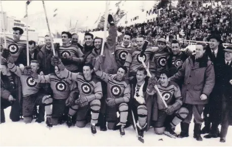 ?? DND ?? The Royal Canadian Air Force (RCAF) won gold on Feb. 8, 1948 when the RCAF Flyers hockey team triumphed at the Olympic Winter Games held in St. Moritz, Switzerlan­d.