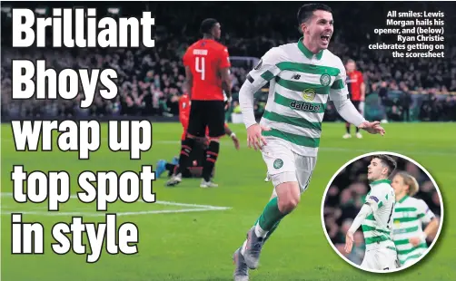  ??  ?? All smiles: Lewis Morgan hails his opener, and (below)
Ryan Christie celebrates getting on
the scoresheet