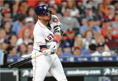  ?? Steve Gonzales / Staff photograph­er ?? Astros first baseman Yuli Gurriel has been a terror at the plate of late, drilling 18 home runs and 11 doubles over his last 36 games.