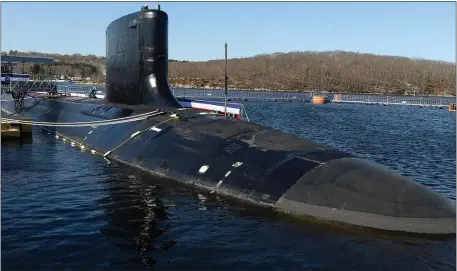  ?? DANA JENSEN — THE DAY VIA AP, FILE ?? The Virginia-class fast attack submarine USS Colorado is seen before at the 2018 commission­ing ceremony at Naval Submarine Base New London in Groton, Conn.