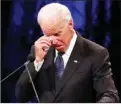  ?? The Associated Press ?? Former U.S. vice-president Joe Biden wipes away a tear while giving a tribute during a memorial service Thursday for Sen. John McCain at North Phoenix Baptist Church in Phoenix.