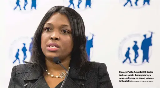  ?? ASHLEE REZIN/ SUN- TIMES ?? Chicago Public Schools CEO Janice Jackson speaks Tuesday during a news conference on sexual violence in the district.