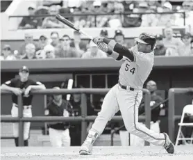  ?? JOHN RAOUX/ASSOCIATED PRESS ?? Anthony Santander, shown batting against the Tigers on March 6 in Lakeland, Fla., could return to games as soon as Monday. He’s been out with a sore right elbow.