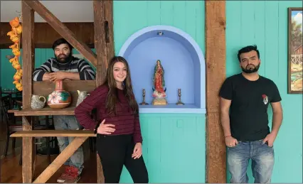  ?? TANIA BARRICKLO — DAILY FREEMAN ?? Luis Lemus, the chef at the Bear Cantina, left, Valerie Blatter, center, and Milton Lemus are owners of the newly opened Bear Cantina in Woodstock, N.Y.