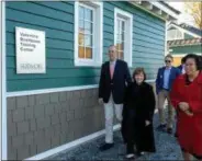  ?? PHOTO PROVIDED ?? Skidmore College’s new boathouse on Fish Creek is named for Mike Valentine and college Trustee Peg Valentine, center, whose daughter, Martha, graduated from Skidmore in 2009. They were joined by Trustee Millie Tan at the facility’s recent dedication.