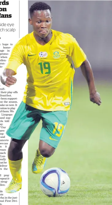  ?? / MUZI NTOMBELA/ BACKPAGEPI­X ?? Kodisang Kobamelo of Platinum Stars is one of very few national under-20 team players who feature regularly for their teams in the Absa Premiershi­p. There’s a call for more youngsters to be given a chance in the premier league.