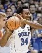  ?? GERRY BROOME / AP ?? Duke’s Wendell Carter Jr. and others are playing with a cloud hanging over them.