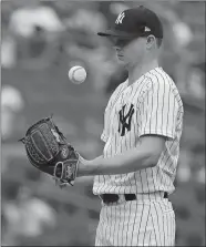  ?? JULIE JACOBSON/AP PHOTO ?? Yankees starting pitcher Sonny Gray flips the ball after giving up an RBI double to Baltimore’s Renato Nunez during the second inning of Wednesday’s game at Yankee Stadium. Gray didn’t make it out of the third inning as New York fell to the Orioles 7-5.