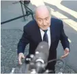  ?? — AFP ?? Sepp Blatter speaks to the media as he arrives for his appeal to the Court of Arbitratio­n for Sport in Lausanne.