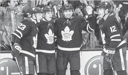  ?? CHRIS YOUNG
THE CANADIAN PRESS ?? Toronto faces Boston with a mix of veterans and young stars including, from left, Travis Dermott, Mitch Marner, Nazem Kadri and Patrick Marleau.