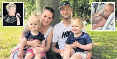  ??  ?? ● Amber and Ben with Charlie (right) and daughter Jessica. Inset: Charlie in hospital and singer Pink, who has donated £5,000 to the appeal