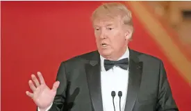  ??  ?? President Donald Trump speaks during the Governors’ Ball in the East Room of the White House, on Sunday