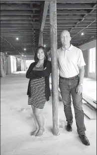  ?? NWA Democrat-Gazette/SPENCER TIREY ?? Jeannette Balleza Collins and Rick Webb, founders of Grit Studios, stand in their future offices on the second floor of the Massey Building in Bentonvill­e. The pair are working with startup companies to grow their businesses.