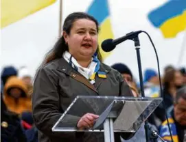  ?? JOSE LUIS MAGANA/ASSOCIATED PRESS ?? Ukraine’s ambassador to the United States Oksana Markarova spoke at a rally at the Lincoln Memorial Feb. 25.