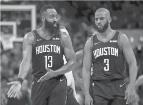  ?? CARY EDMONDSON/USA TODAY SPORTS ?? James Harden (13) and Chris Paul are key pieces in the Rockets’ offense.