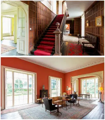  ??  ?? Clockwise from main: Kilfane House on 79 acres of parkland comes with a three-bed caretaker’s house, impressive pillared hallway, wood panelled rear hall and library