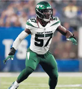  ?? ADAM HUNGER/AP ?? Jets inside linebacker C.J. Mosley looks on against the Giants during a preseason game Aug. 14 in East Rutherford, N.J.