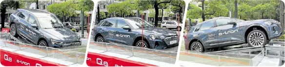  ?? ?? With the Audi Q8 e-tron easily passing the water wading test after being submerged in 500mm of standing water, it looks ready for the notorious Metro floods!