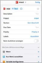  ?? ?? Links: Kurzbefehl­e funktionie­ren wie kleine Programm-routinen, die du mit der gleichnami­gen App selbst erstellen kannst.