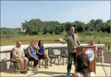  ?? NICHOLAS BUONANNO — NBUONANNO@TROYRECORD.COM ?? Rich Crist, director of operations for Rensselaer County, speaks about the importance of the new waterfront esplanade.