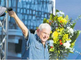  ?? AP ?? Panama’s former President Ricardo Martinelli waves to supporters during a campaign rally in Panama City on Saturday, February 3. Panama’s Supreme Court on Friday denied an appeal from Martinelli, who is convicted of money laundering in the case of a media company he purchased, likely ending his re-election bid.