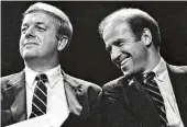  ?? AP FILE ?? Then-maine Gov. Joseph Brennan (left) with then-u.s. Sen. Joseph Biden, of Delaware, during the opening ceremonies at Maine’s Democratic presidenti­al straw poll in Augusta, Maine, on Sept. 30, 1983. Brennan died Friday evening at his home in Portland, Maine.