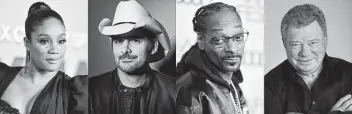  ?? Associated Press ?? Tiffany Haddish, from left, Brad Paisley, Snoop Dogg and William Shatner are featured guests during this year’s Shark Week, with 45 hours of programmin­g on the Discovery Channel and streaming on discovery+.