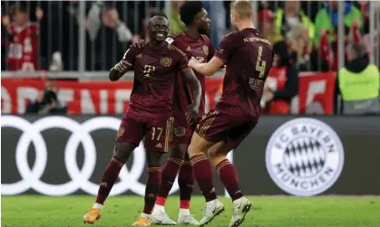  ?? ?? Sadio Mané of Bayern Munich celebrates after scoring the third goal in the 4-0 win. Photograph: Alexander Hassenstei­n/Getty Images