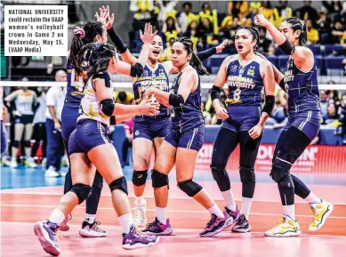  ?? (UAAP Media) ?? NATIONAL UNIVERSITY could reclaim the UAAP women's volleyball crown in Game 2 on Wednesday, May 15.
