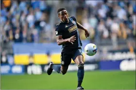  ?? SUBMITTED PHOTO — PHILADELPH­IA UNION ?? Union forward Sergio Santos strides forward with possession during Saturday’s game against the Red Bulls.