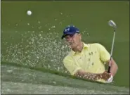  ?? CHRIS CARLSON — ASSOCIATED PRESS ?? Jordan Spieth hits from a bunker to the 15th green during a practice round at the PGA Championsh­ip at the Quail Hollow Club in Charlotte, N.C.