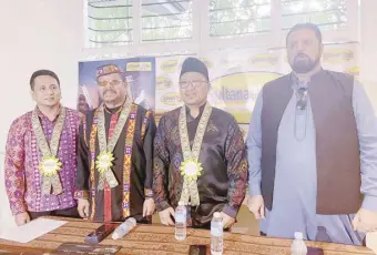  ?? ?? From left: Director Angelo Carpio, producer Sultan Bob Datimbang, executive producer Cosanie Derogongan, and producer Shiekh Abdulrazza­q Siddiq provide details on what to expect from their upcoming film ‘Kampilan: The Untold Story of Kalip Pulaka’ during the presscon.